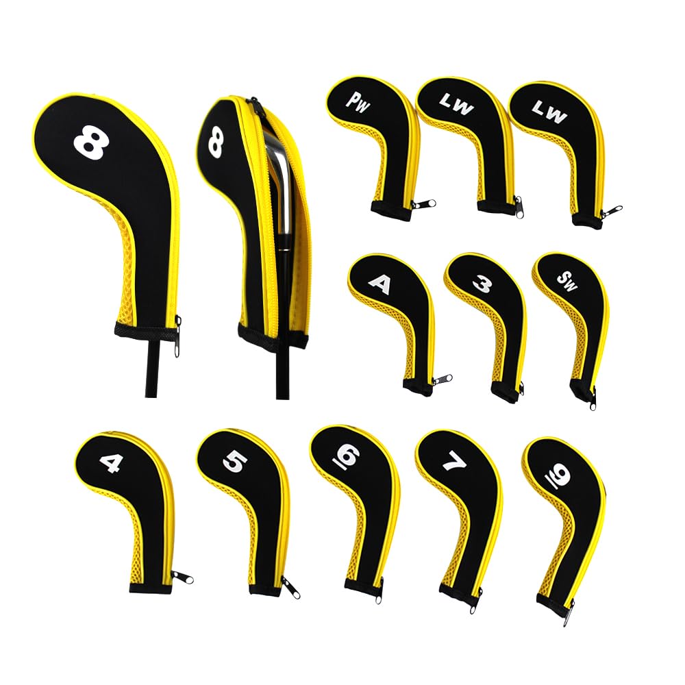 Scott Edward 12-Piece Digital Print Golf Club Iron Covers with Chloroprene Rubber Fasteners, Golf Wedge Covers, Long Neck Protective Net Golf Headcove