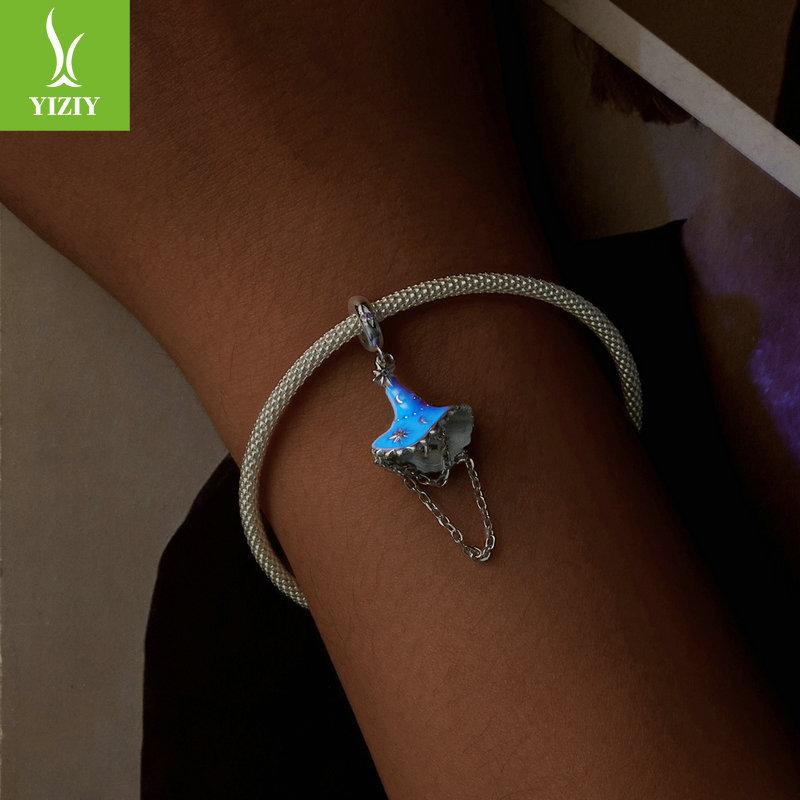 Halloween Luminous Color-Changing Hat Diy Pendant Accessories, Cross-Border Accessories S925 Sterling Silver Beads