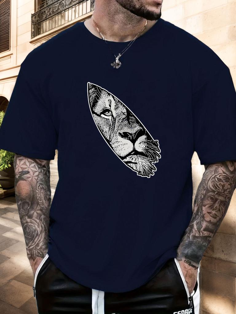 Mens Lion Head Graphic T Shirt Summer Soft Comfort Fit Oversized Daily Wear Tee