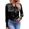 2025 Autumn Bow Satin Long Sleeve Women's Casual Solid Shirt