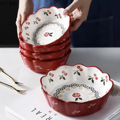 Cherry Ceramic Bowl Retro Vegetable Salad Bowl Fruit Bowl Steamed Egg Bowls Dessert Snack Bowls Restaurant Ceramic Tableware