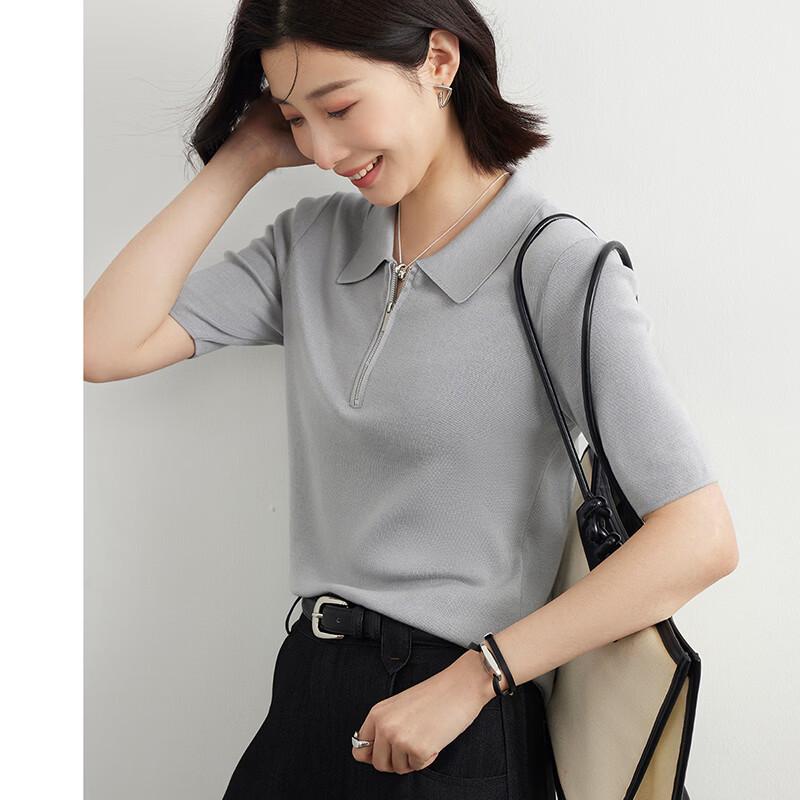 Wudao Women s Cotton Silk Blend Polo Knit Top M