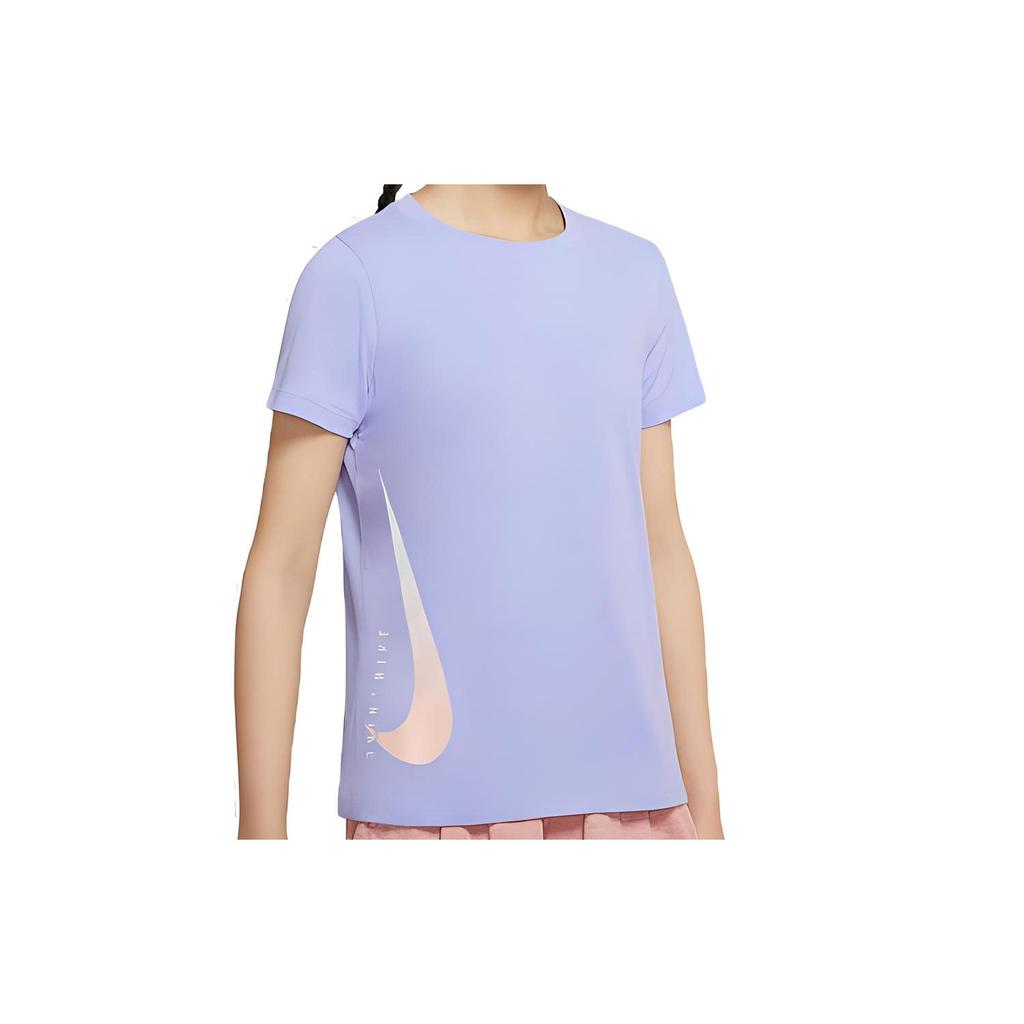 Nike T Shirts Women's Light Thistle Purple Crew Neck Moderate Straight Fit CZ3871-576