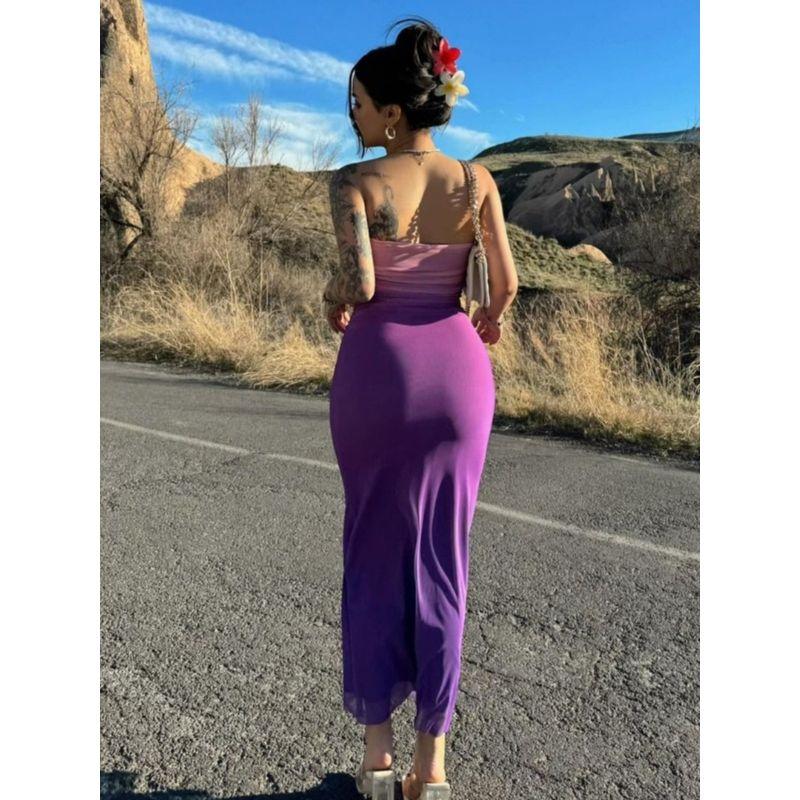 Western Style Women Clothes 2024 Summer New Fashion Wrap-around Gyaru Slim Fit Gradient Color Dress Double Layer