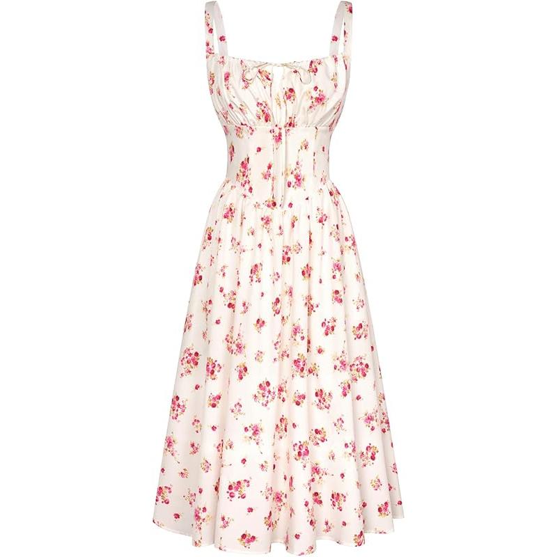 

Платье-корсет Scarlet Darkness с цветочным принтом, платье-ками с драпировкой на груди, летящее летнее платье S бежевый