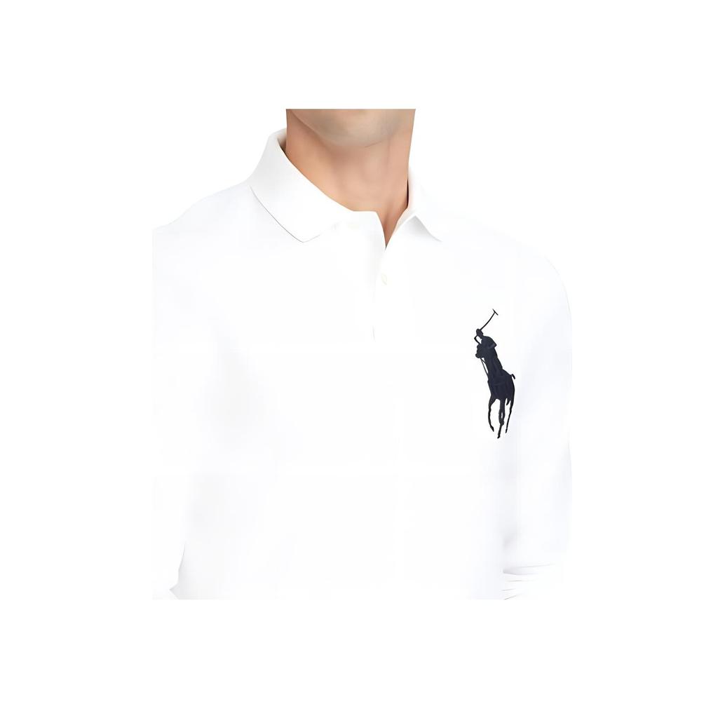 Polo Ralph Lauren Einfarbiges Poloshirt mit gesticktem Big Pony-Logo Langarm Herren Oberteile Weiß 710671951-003