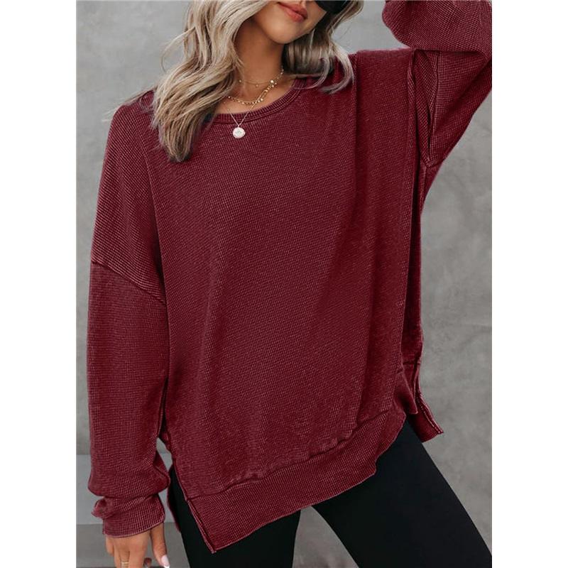 Women's Crew Neck Sweatshirt Loose Batwing Long Sleeve Pullover Irregular Hem Casual Blouse