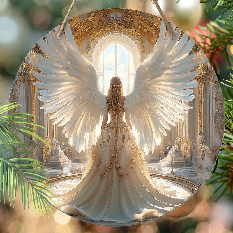 Pendant with a pattern of the back of an angel, decoration of home walls or doors, 2d flat wooden, Christmas decoration, gifts for friends and family