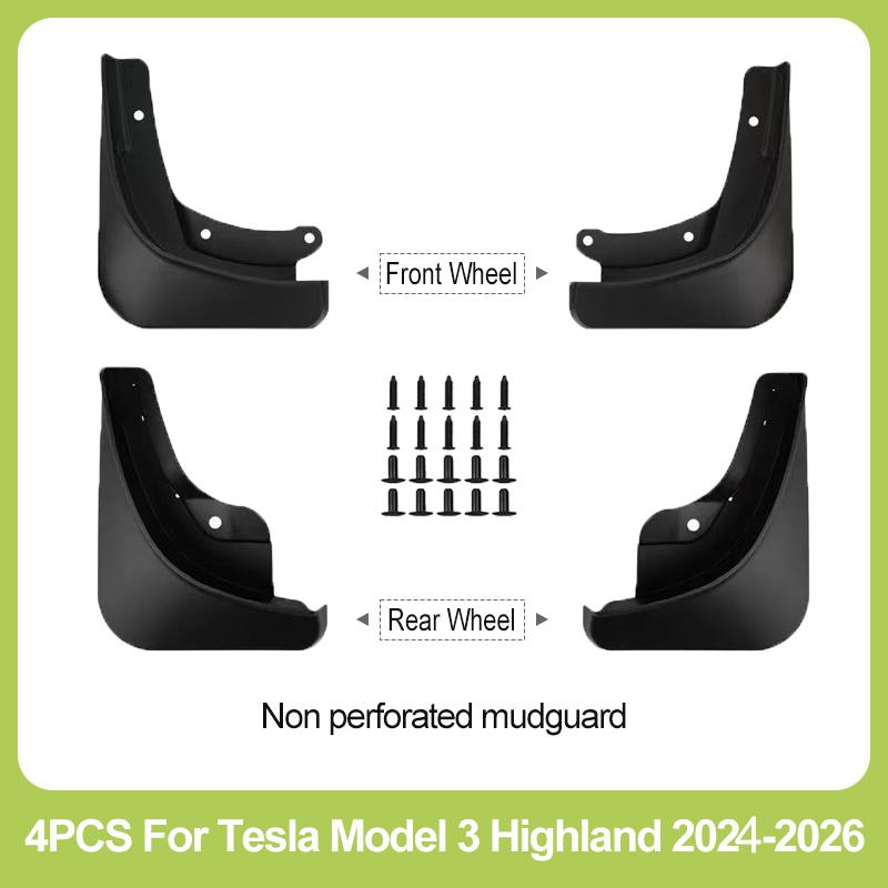 4PCS Non Perforated Mud Flaps For Tesla Model Y/3 2021-2026 No Splash Guards TPE Plastic Fender Mudguards Car Exterior Accessori