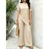 DICFY Women's Fashion Casual Short Sleeve O-Neck Pants Suits