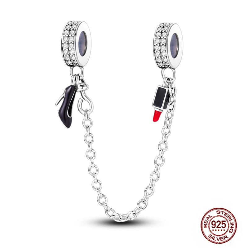 Star Moon Slide Safety Chains Charms 925 Sterling copper Heart Evil eyes Silicone Spacer Beads Fit Original Bracelet DIY Zircon