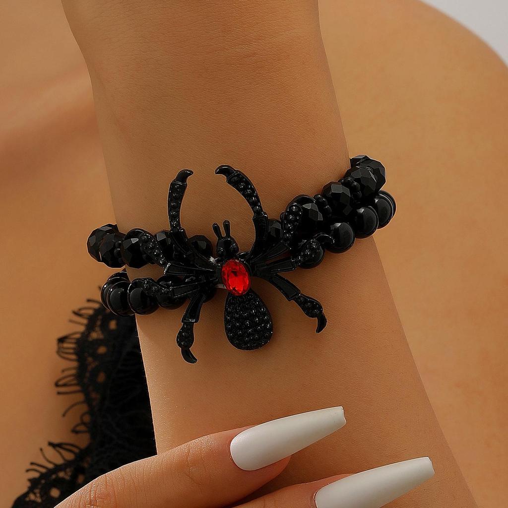 Gothic Punk Rhinestone Spider Jewelry Set for Halloween (Necklace, Bracelet, Ring) Unisex