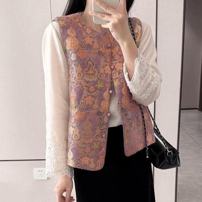 2026 Retro Chinese Style Elegant Women's Vest for Middle-Aged and Elderly - Spring/Autumn Fashion