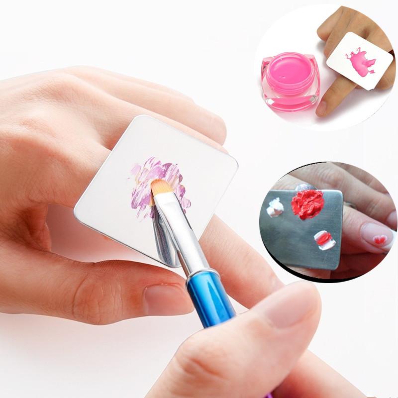 Heiß  Nagelkunst Kosmetik Kleine Nagelkunst Palette Make-up Palette Edelstahlring Mini Palette Klein Quadratisch