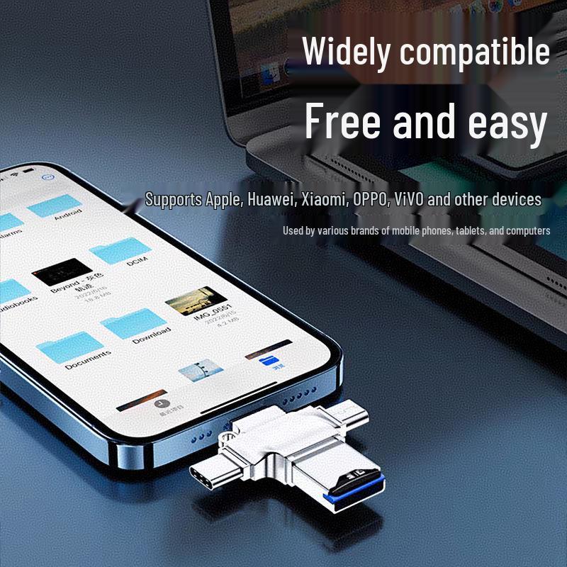 Universal 4-in-1 USB Adapter Card Reader for Apple, Android, Type-C Devices & TF Memory Cards