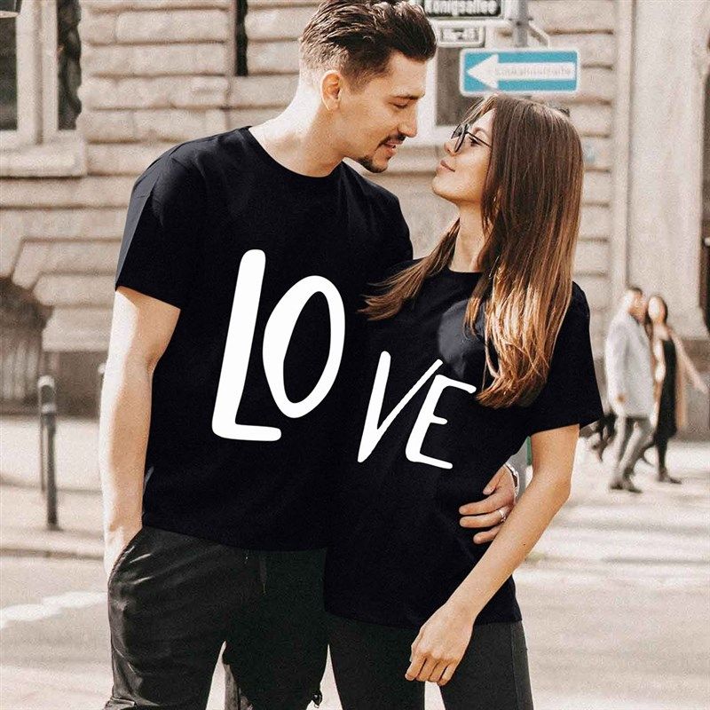 Valentine Day Woman Man T Shirt Letter LO VE Couple T-shirt