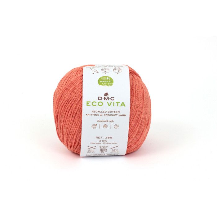 Fil Coton Recyclé Eco Vita 3mm 100g Tricot et Crochet Col. 105 orange
