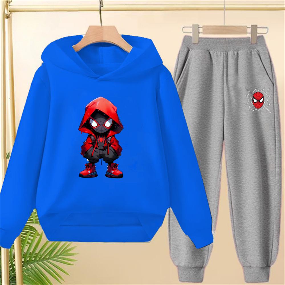 

Children Black Hoodie Spider-Man Print Sports Pullover Coat Sweatshirt+Pants Boys Girls Toddler Clothes Leisure Set 140