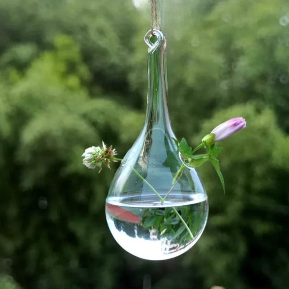 Creative Transparent Hanging Transparent Glass Droplet Shaped Vase Home Decoration Wedding Tea Light Holder Decoration Ornament
