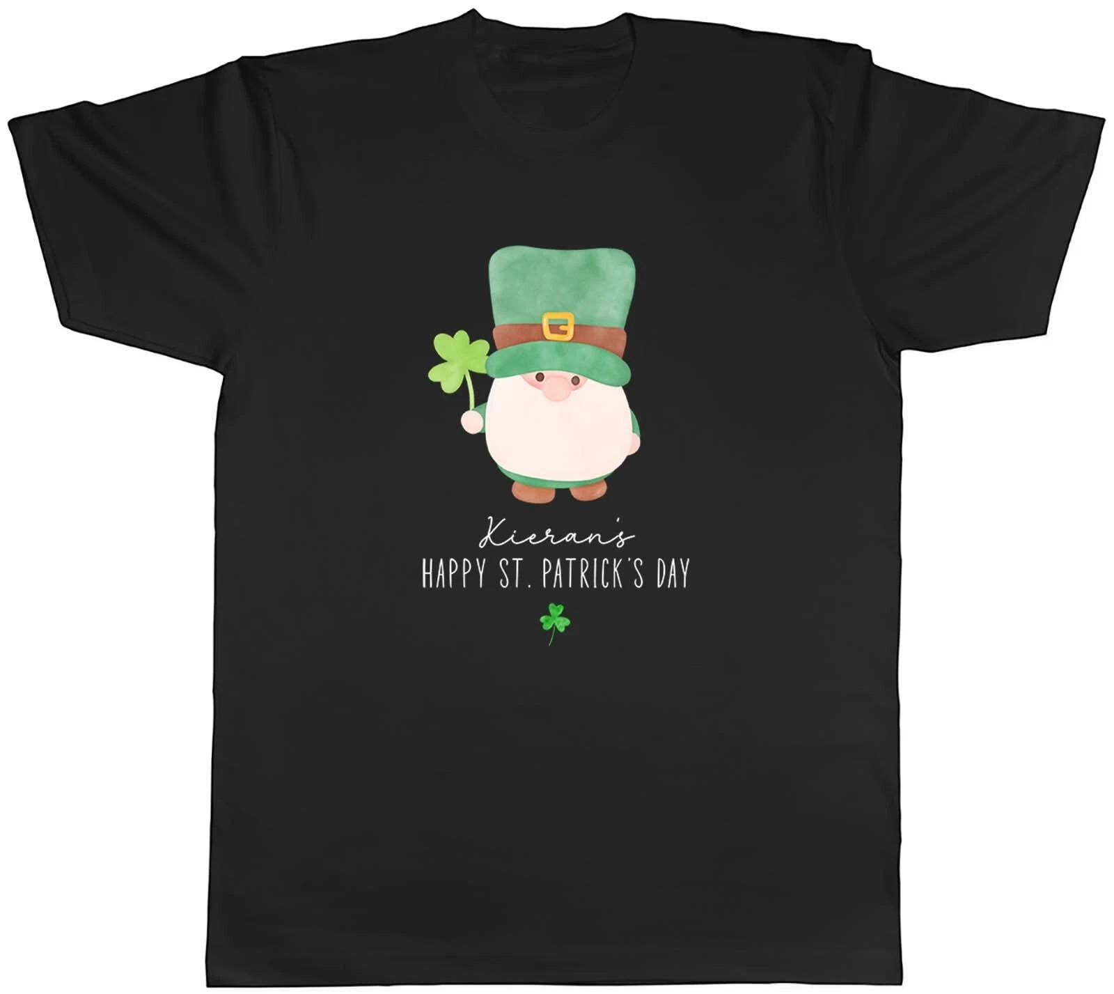 Personalised Happy St Patricks Day Men T-Shirt Irish Gnome Clover Leprechaun Tee XS