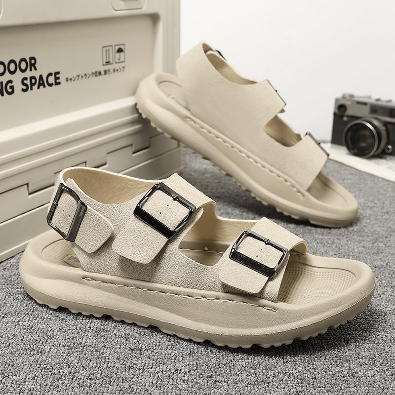 Fashion Hot Sale Summer Sneakers Outdoor Non-slip Men's Sandals Genuine Leather Male Beach Footwear New Fashion Open-toe Men Roma Flats