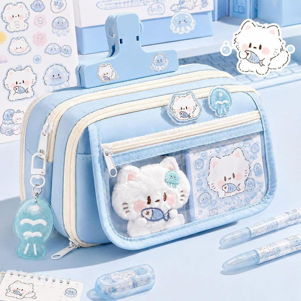 Large Capacity Pencil Case Transparent Pencil Pouch Portable Pen Bag
