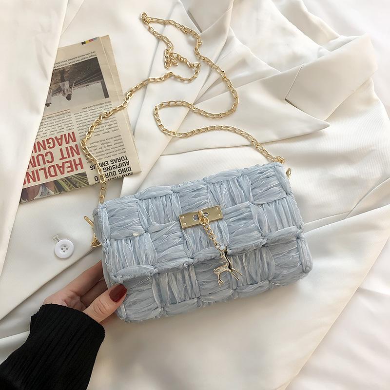 

Women s bag new versatile DIY snow yarn woven bag handmade material bag fashion chain shoulder messenger bag bag сірий колір