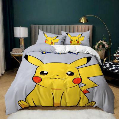 Pikachu Bettwäsche 3D Gedruckt Pokémon Bettwäsche Set Anime Bettdecke Bettbezug für Kinder und Mädchen Jungen Teenager Erwachsene