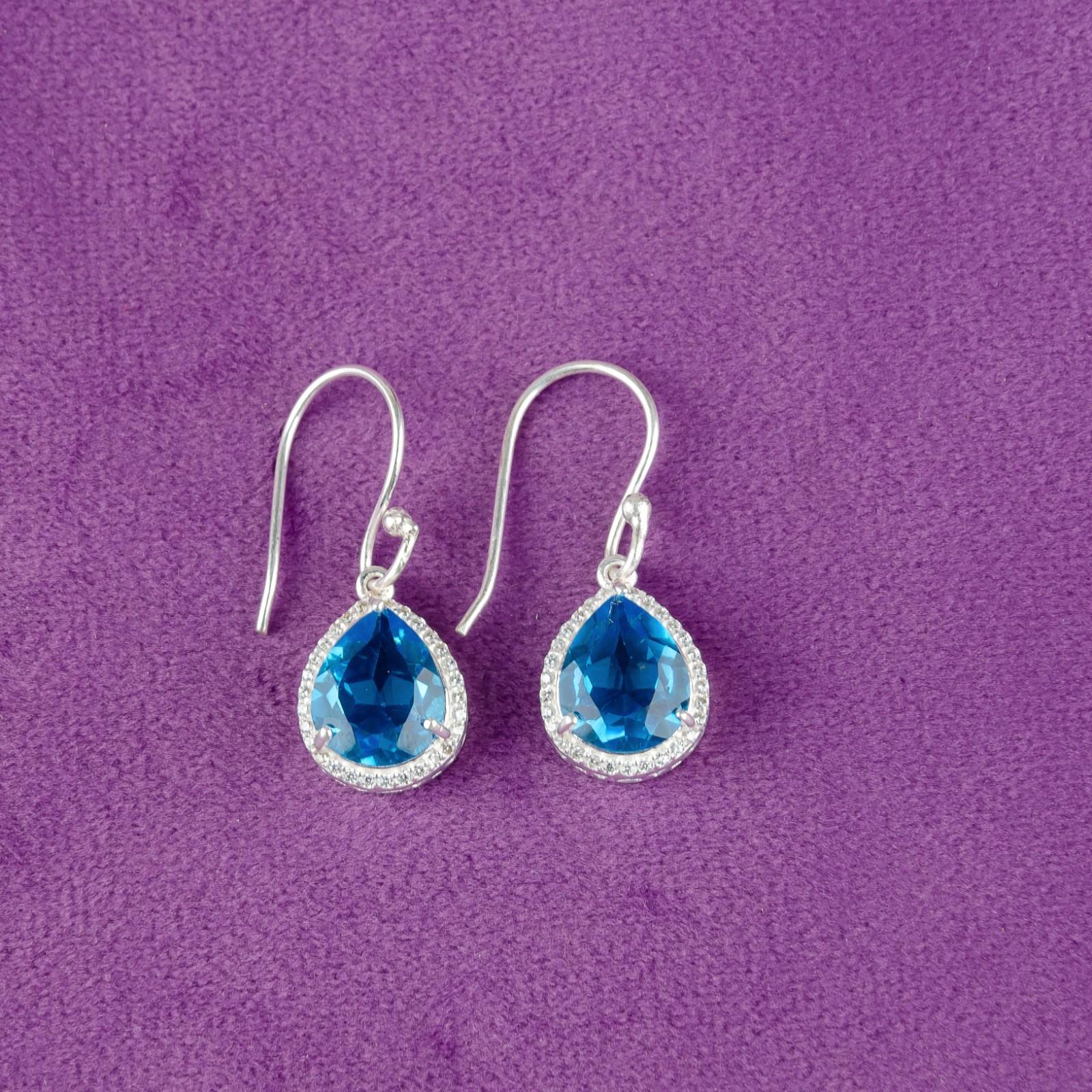 

Swiss Blue Topaz Gemstone 925 Sterling Silver Jewelry Zircon Hook Earrings 1.80 CZE-4-16