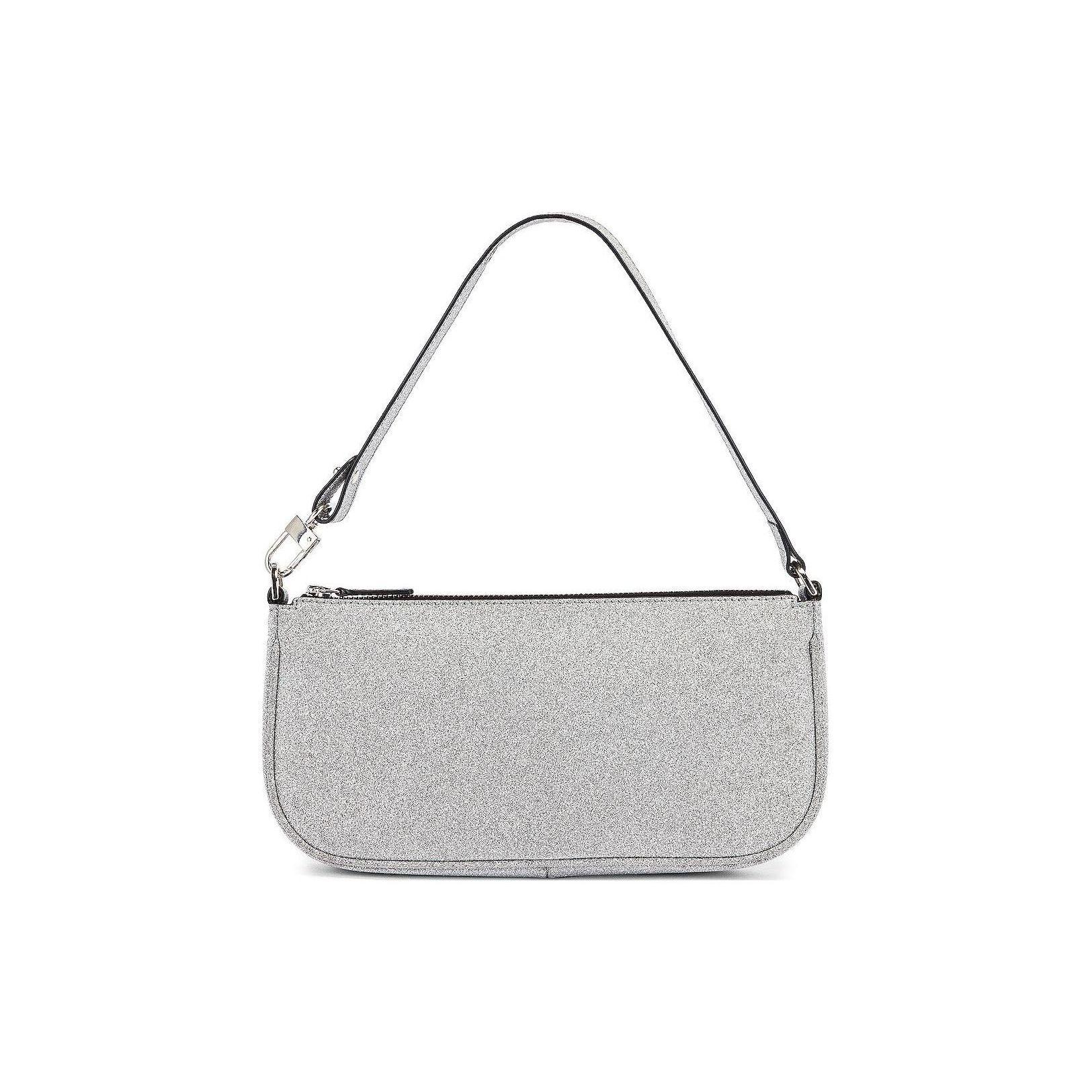 By Far Rachel Solid Color Shiny Finish Zipper Closure Leather Handbag Women Handbags Silver 19PFRCLSSVXMED Basic Set (Bag+Dust Bag)