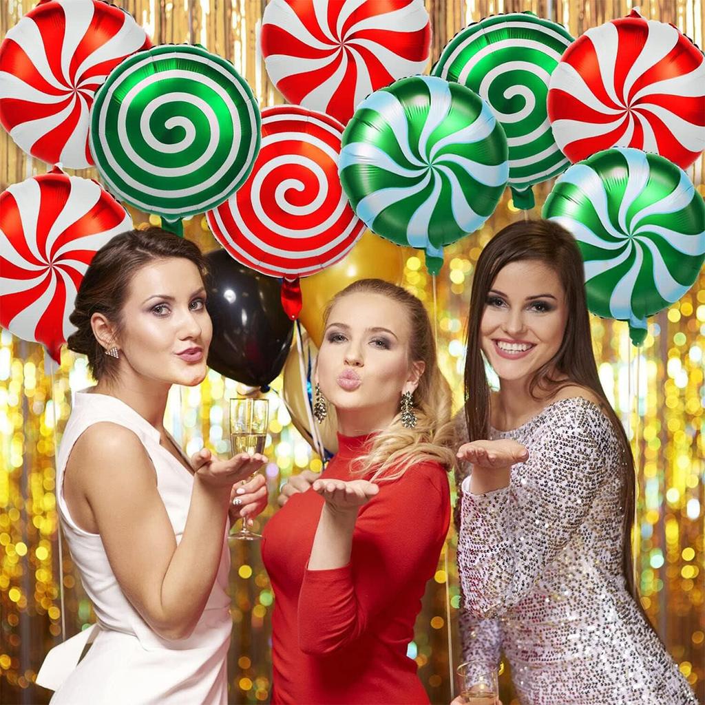 Julgodis Ballonger Kit Polkagris Virvel Godis Folieballonger Röd Grön Mylar Söta Godis Ballonger för Jul Födelsedag