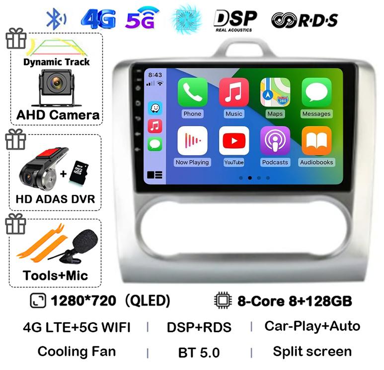 Android 14 Carplay Auto Car Radio For Ford Focus 2 3 Mk2 Mk3 2004 2005-2011 WIFI+4G Multimedia GPS 2 Din Autoradio Player Stereo