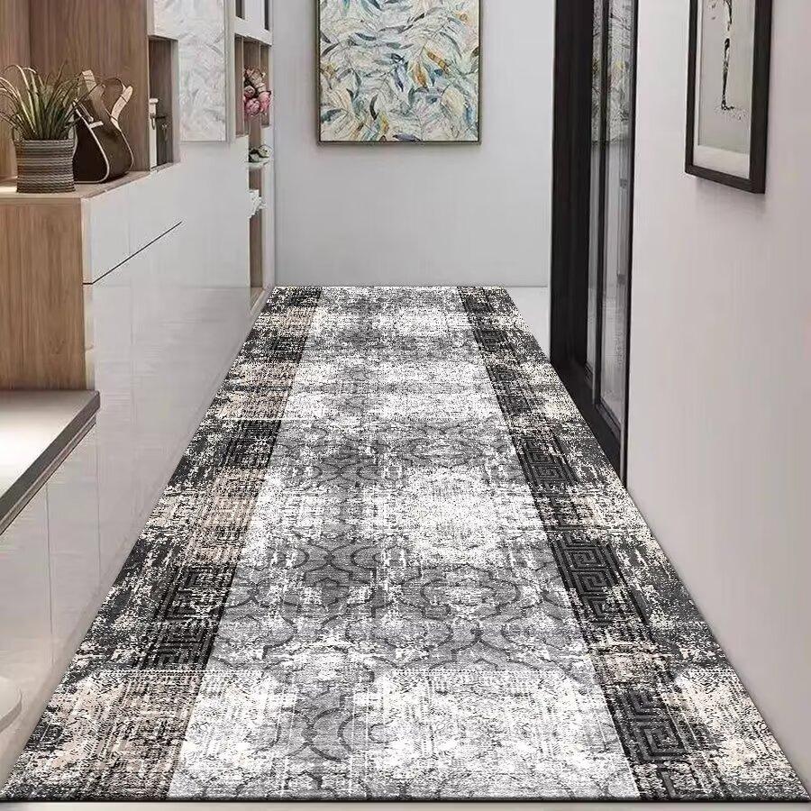Nordic Modern High-end Long Hallway Carpet Luxury Grey Corridor Runner Home Decoration Area Rug Hotel Aisle Non-slip Kitchen Mat