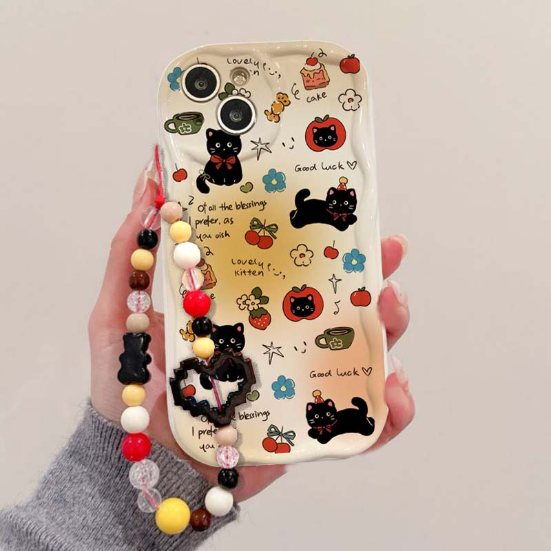 Cute Black Cat Hang Chain Case For Google Pixel 8a 7a 7 8 10 Pro 9 XL Soft Y2K Silicone Cover