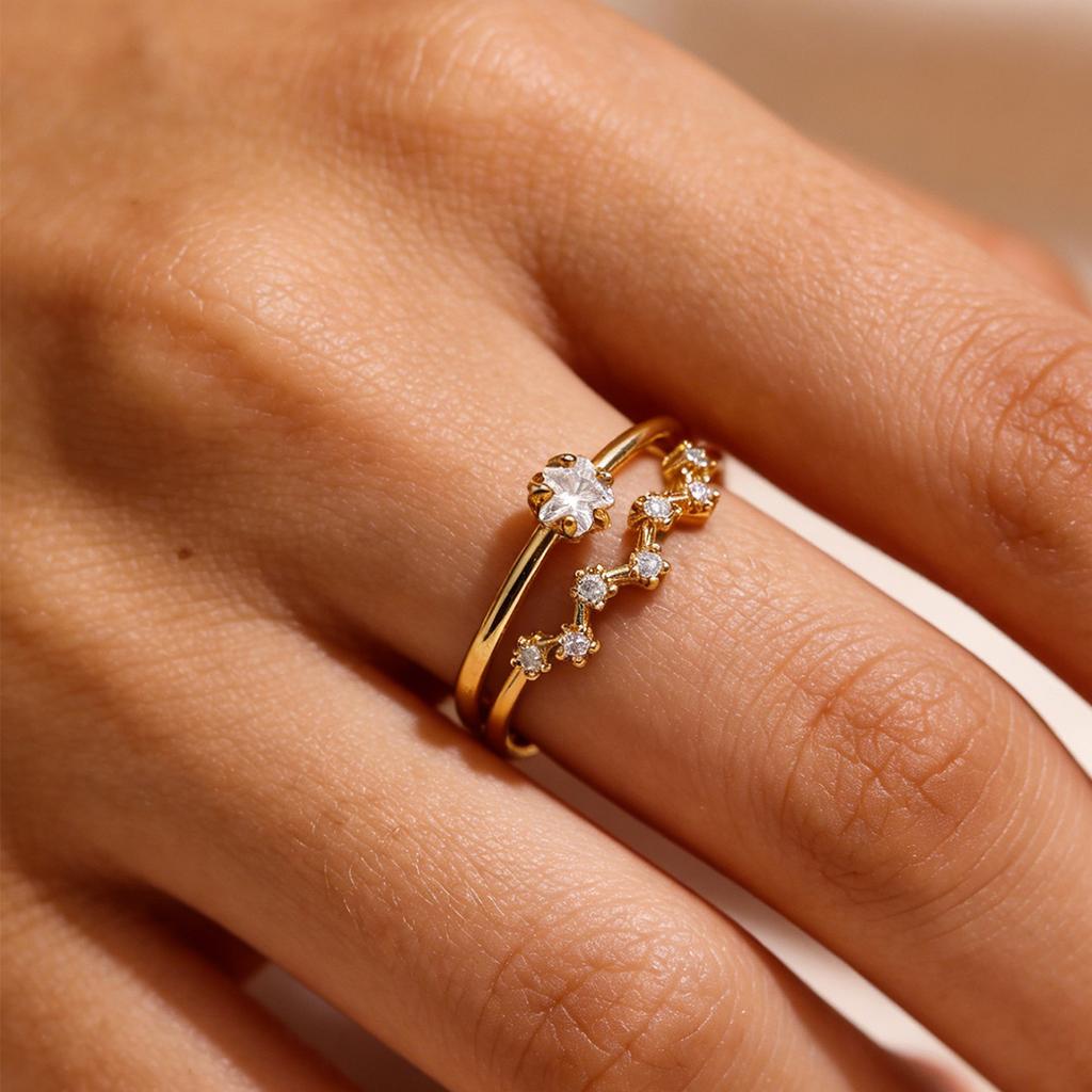 Dainty Star Chart Zircon Stainless Steel Women's Rings Gold Color Anti Fading Adjustable Ring New In Wedding Jewelry Accessories