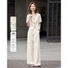 Women's Elegant Pleated Short Sleeve Top & Trousers Set