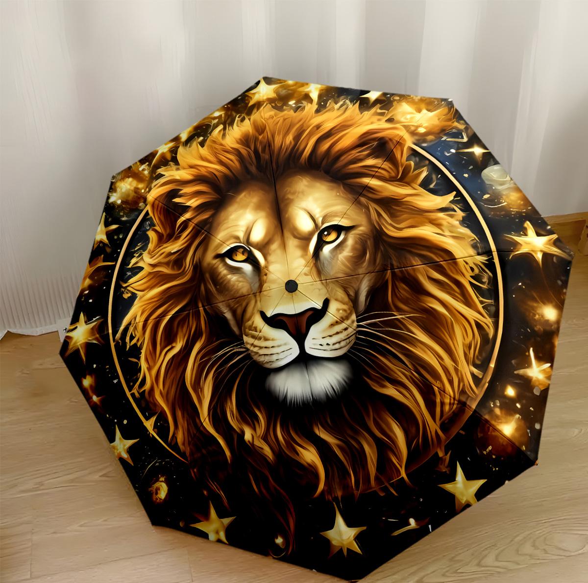 

Lion Cub In Starry Night Compact Travel Automatic Umbrella Compact 8-Rib Lightweight Sturdy Construction Travel Essential Outdoor Accessory