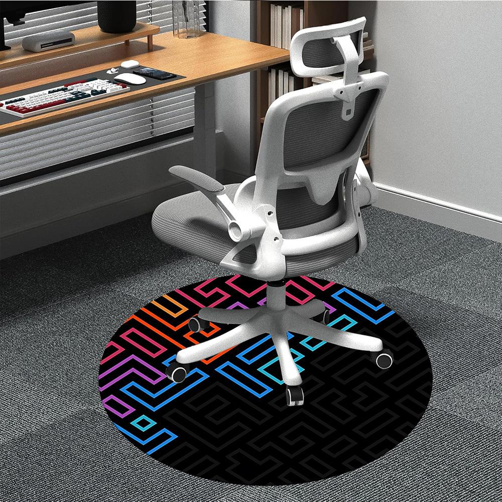 1pc Geometric Design Chair Carpet for Office, Round Non-Slip Durable Large Size Office Carpet, Suitable for Office, Beautiful Decoration
