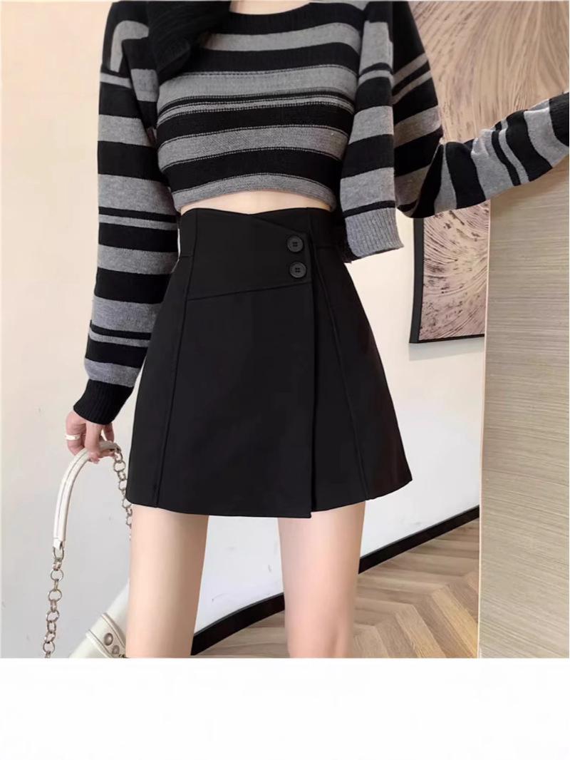 

2024 Trendy High-Waist Black A-Line Korean Culottes - Autumn Women s Fashion. S