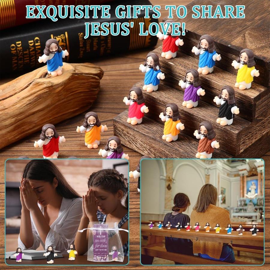 Barydat 50 Sets Small Jesus Figures Bulk Little Easter Jesus Toys Tiny Jesus Figurine Mini Christ Savior Jesus Doll with 50 Car