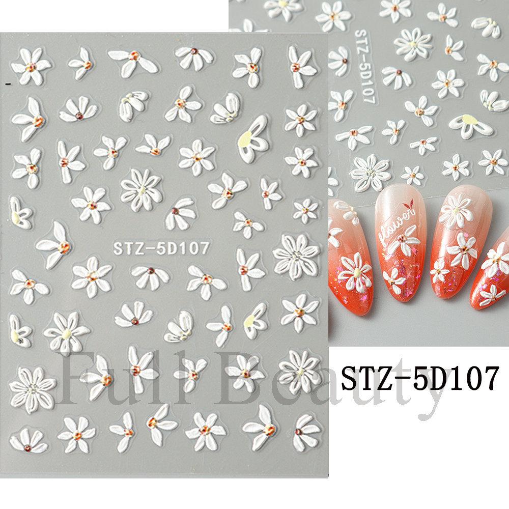 Nagelkunst-Aufkleber, Relief 5D Dreidimensional Matt Kleine Gänseblümchen Blume Selbstklebender Nagelaufkleber