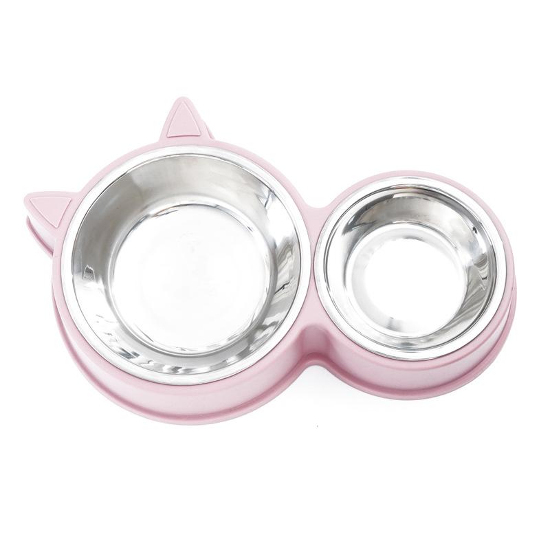 Cat-shaped Double-bowl Stainless Steel Tableware, Cat Basin Integrated Pet Bowl, Non-wet Mouth Feeding and Drinking for Dogs