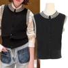 French Beaded Sleeveless Knit Vest – Simple, Versatile, Spring/Summer Women's Round Neck Waistcoat/Cardigan