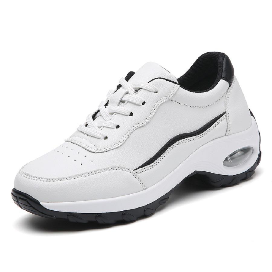 Fashion Women's Thick Sole Black Leather Sneakers Women Fashion Vulcanized Shoes Designer Trainers Platform Lace Up Walking Shoes