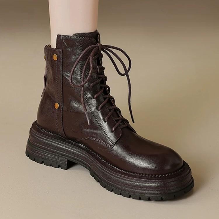 

British style lace-up platform Martin boots women s autumn 2025 new round head short boots black boots locomotive boots women 39