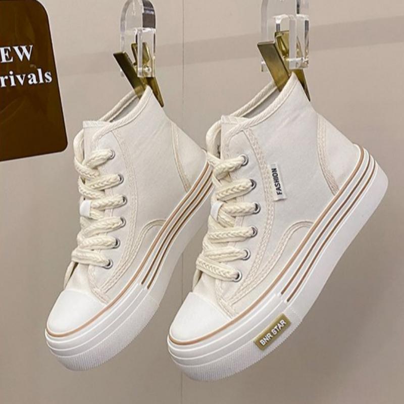 Spring, Summer, Autumn and Winter Women's Shoes Women's Sneakers Canvas Shoes Mid-cut Round Toe Lace-up Casual All-match Shoes