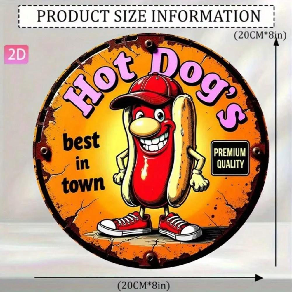 Vintage Hot Dog Cartoon Tin Sign 20x20cm 2D Flat Aluminum Wall Art Kitchen Bar Garden Garage Outdoor Decor