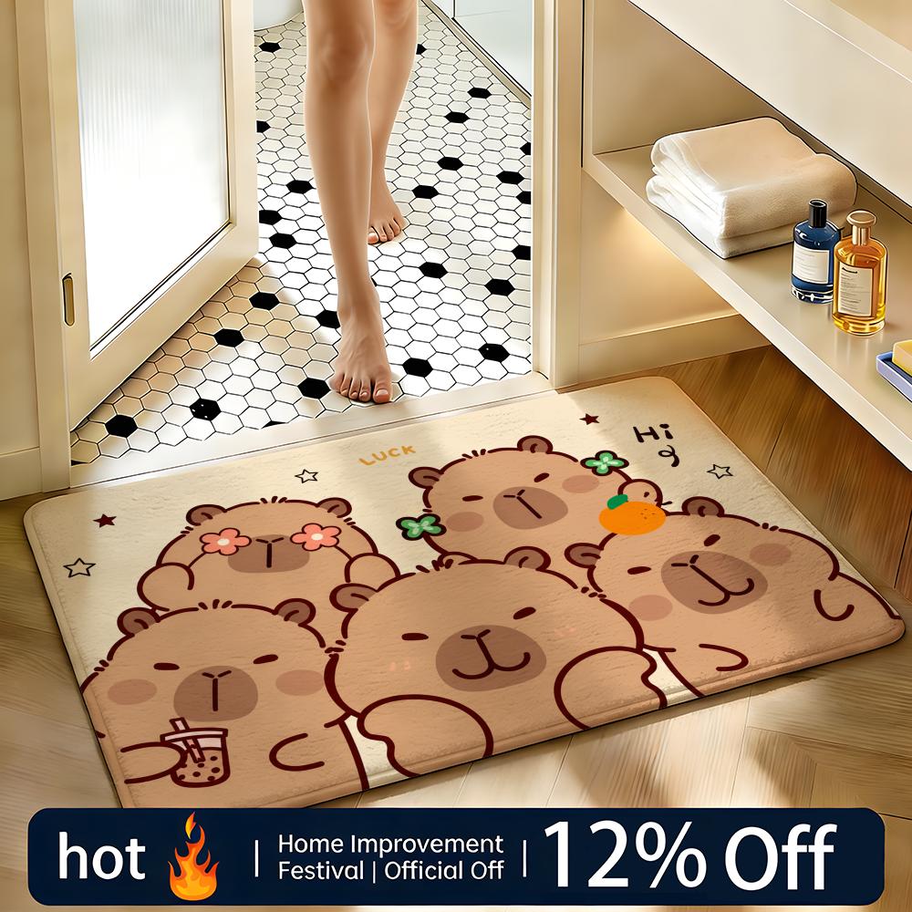 Soft Absorbent Non-Slip Rug Cute Capybara Floor Mat Home Decor Doormat Bedroom Floor Mat Shower Carpet