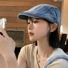 Spring and Autumn Retro Washed Denim Forward Hat Big Head Circumference Showing Face Small Beret Versatile Newsboy Hat Women's