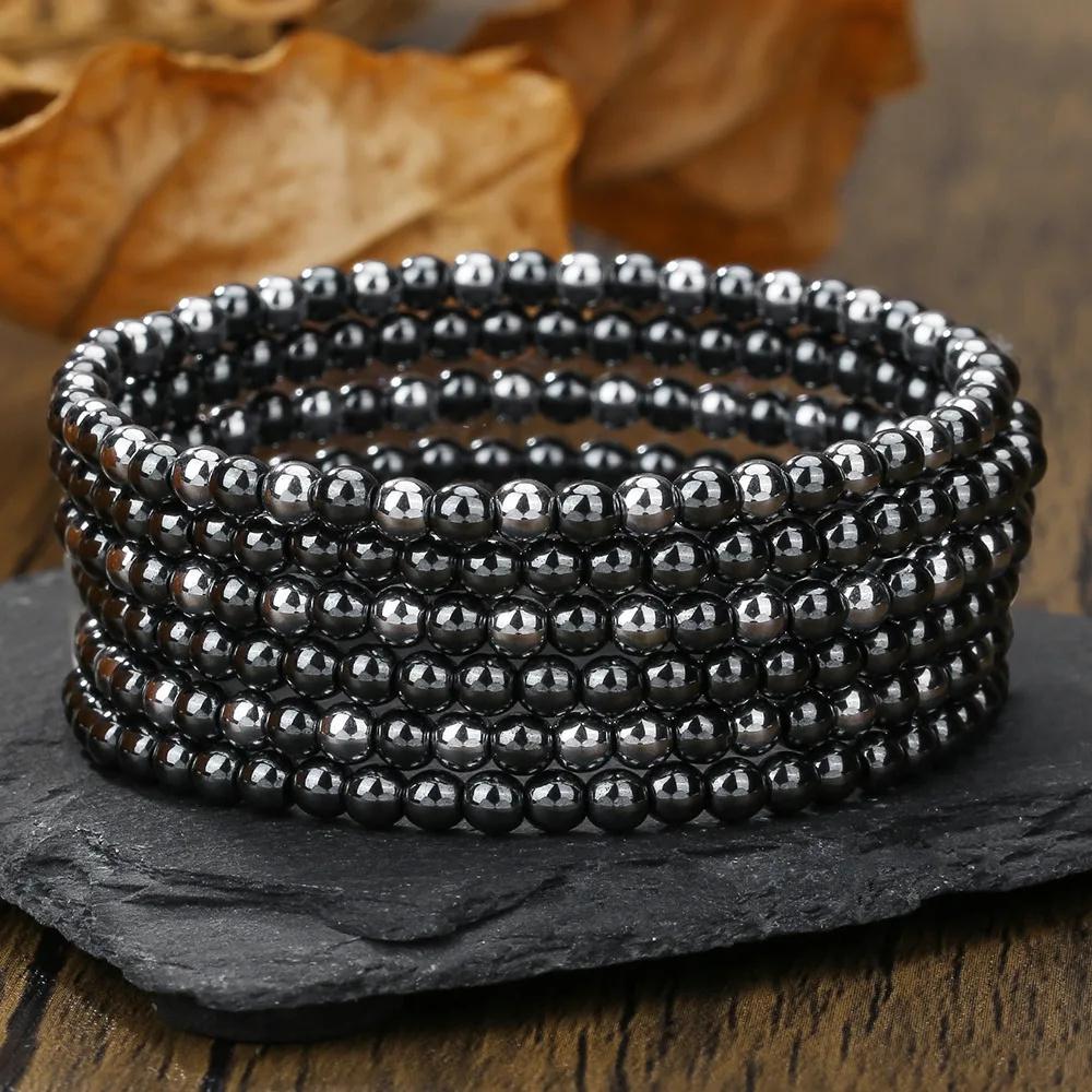 

Модный браслет из титана и гематита Hertz, простой браслет с черными бусинами и желчными камнями, лечебные украшения для здоровья